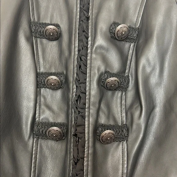 Chico's Elegant Black Military Leather Jacket Trendy - Picture 8 of 12